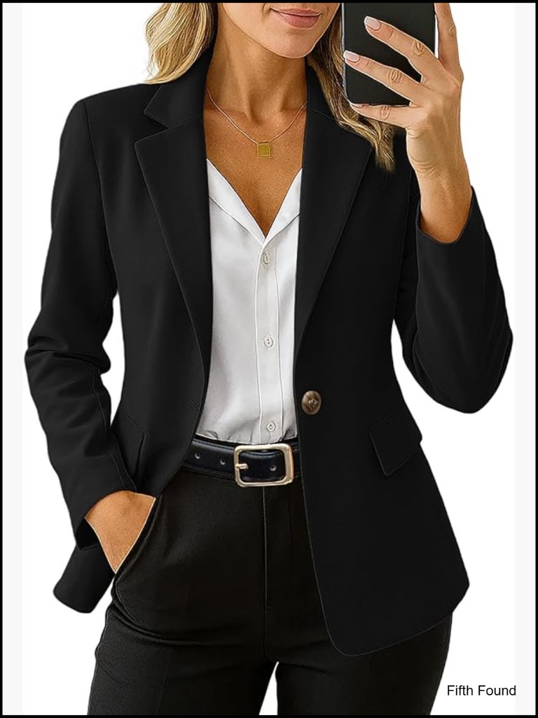 Polyester Blazer Long Sleeve Open Front Business Casual Work Jacket